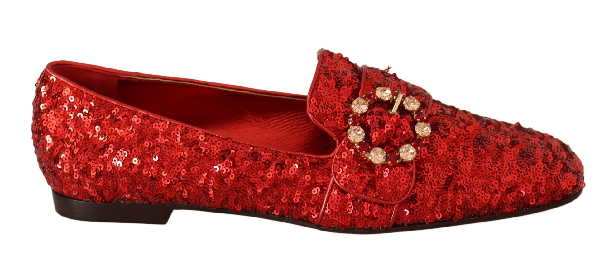 Dolce & Gabbana Red Sequin Crystal Flat Women Loafers Shoes - Ellie Belle