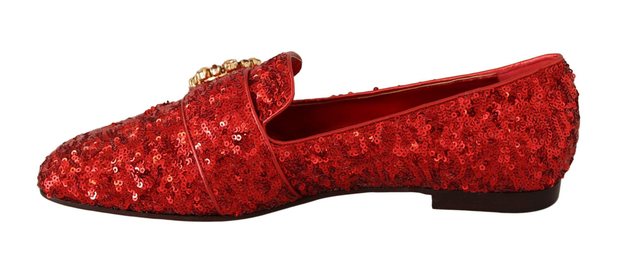 Dolce & Gabbana Red Sequin Crystal Flat Women Loafers Shoes - Ellie Belle