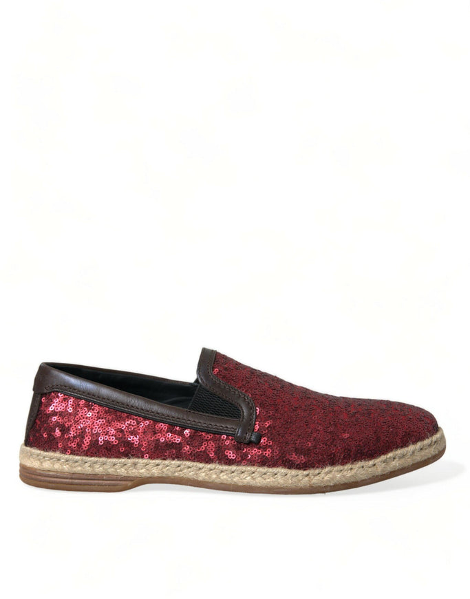 Dolce & Gabbana Red Sequined Loafers Slippers Men Shoes - Ellie Belle