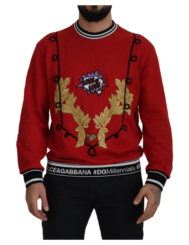 Dolce & Gabbana Red Sequined Love Cotton Pullover Sweater - Ellie Belle