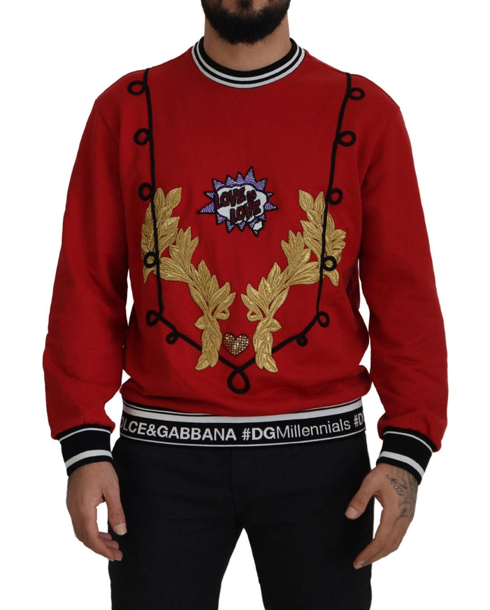 Dolce & Gabbana Red Sequined Love Cotton Pullover Sweater - Ellie Belle