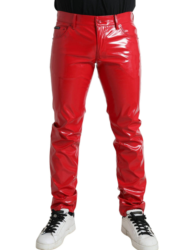 Dolce & Gabbana Red Shine Polyester Skinny Pants - Ellie Belle