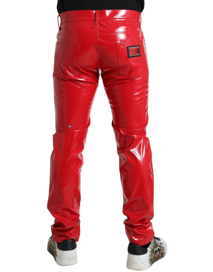 Dolce & Gabbana Red Shine Polyester Skinny Pants - Ellie Belle