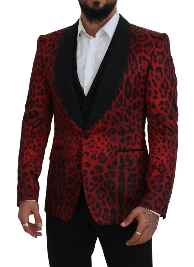 Dolce & Gabbana Red SICILIA Leopard Formal 3 Piece Set Suit - Ellie Belle