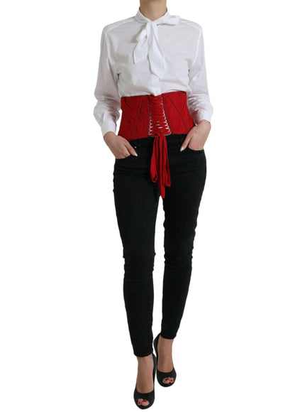 Dolce & Gabbana Red Silk Belt Waist Lace Up Strap Corset - Ellie Belle