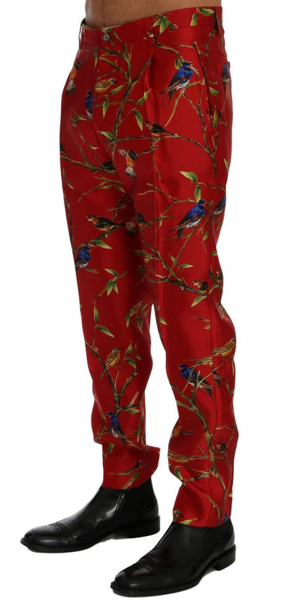 Dolce & Gabbana Red Silk Bird Print Dress Pants - Ellie Belle