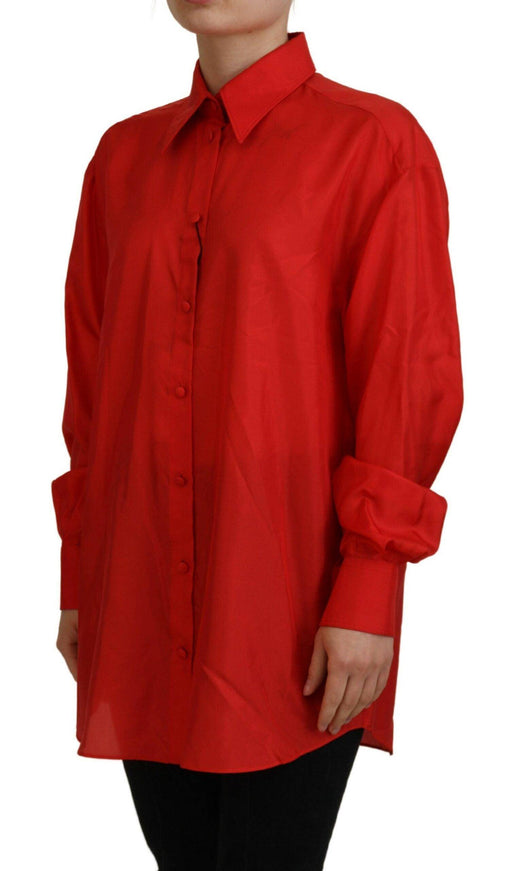 Dolce & Gabbana Red Silk Collared Long Sleeves Dress Shirt Top - Ellie Belle