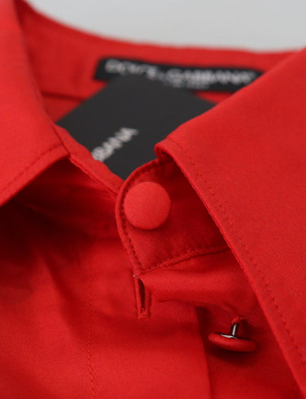 Dolce & Gabbana Red Silk Collared Long Sleeves Dress Shirt Top - Ellie Belle