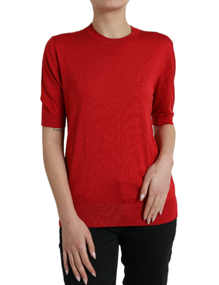 Dolce & Gabbana Red Silk Crew Neck Short Sleeves T-shirt Top - Ellie Belle