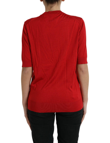 Dolce & Gabbana Red Silk Crew Neck Short Sleeves T-shirt Top - Ellie Belle