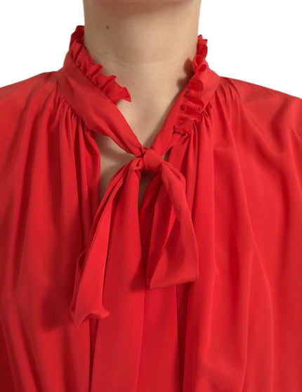 Dolce & Gabbana Red Silk Long Gown Pleated Ascot Collar Dress - Ellie Belle