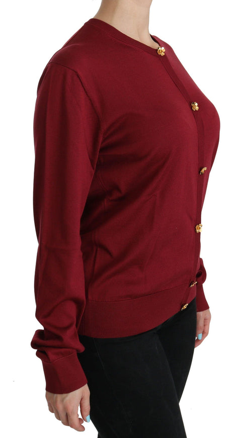 Dolce & Gabbana Red Silk Long Sleeve Cardigan Sweater