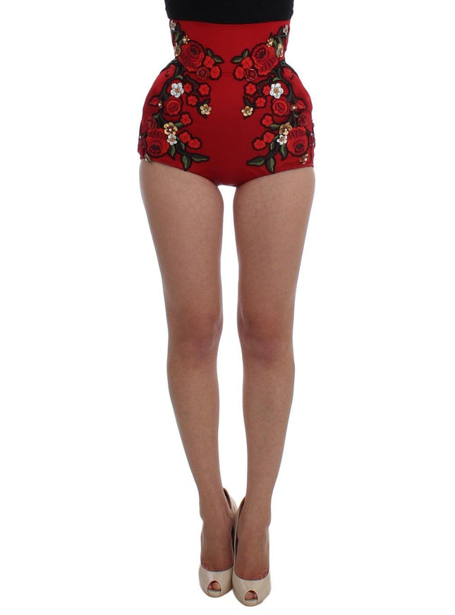 Dolce & Gabbana Red Silk Roses Sicily Shorts - Ellie Belle