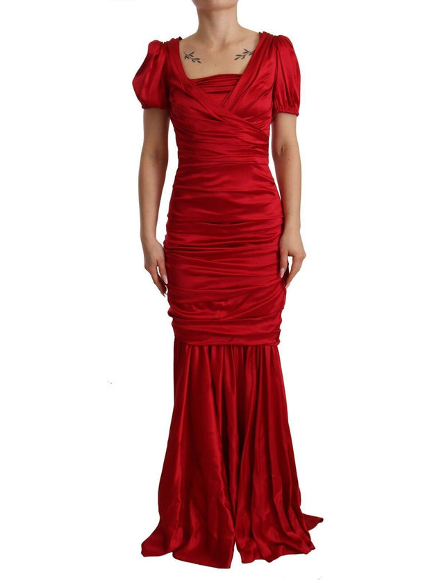 Dolce & Gabbana Red Silk Stretch Sheath Mermaid Gown Dress - Ellie Belle