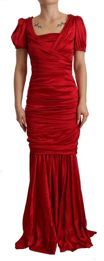 Dolce & Gabbana Red Silk Stretch Sheath Mermaid Gown Dress - Ellie Belle