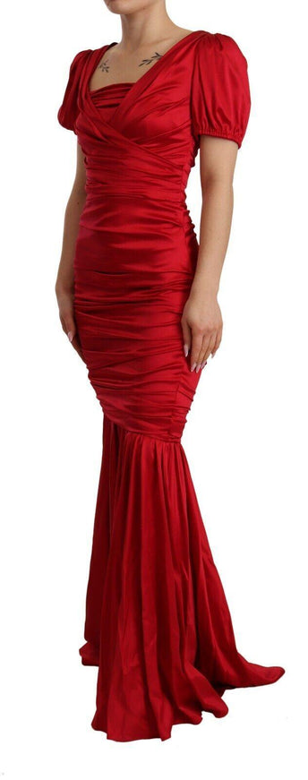 Dolce & Gabbana Red Silk Stretch Sheath Mermaid Gown Dress - Ellie Belle