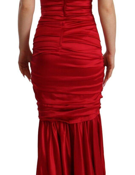Dolce & Gabbana Red Silk Stretch Sheath Mermaid Gown Dress - Ellie Belle