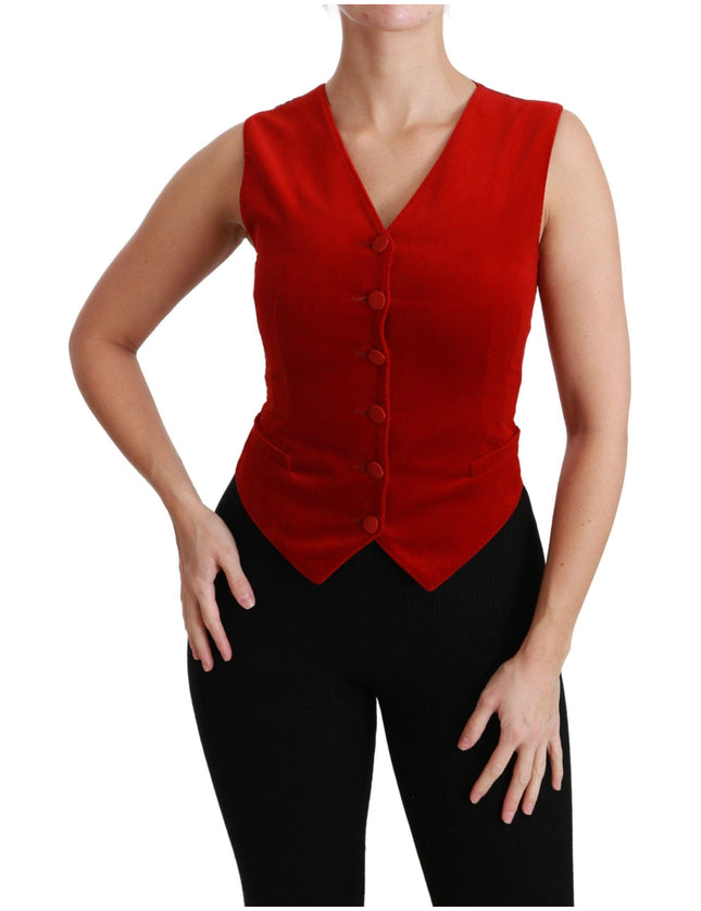Dolce & Gabbana Red Sleeveless Waistcoat Cotton Top Vest - Ellie Belle