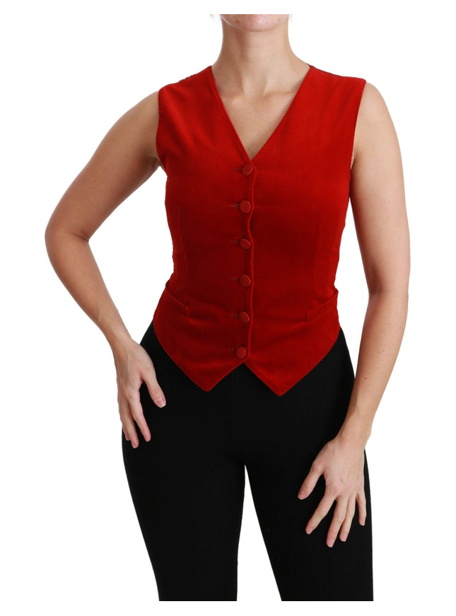 Dolce & Gabbana Red Sleeveless Waistcoat Cotton Top Vest - Ellie Belle