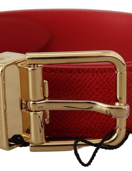 Dolce & Gabbana Red Solid Leather Gold Metal Buckle Belt - Ellie Belle