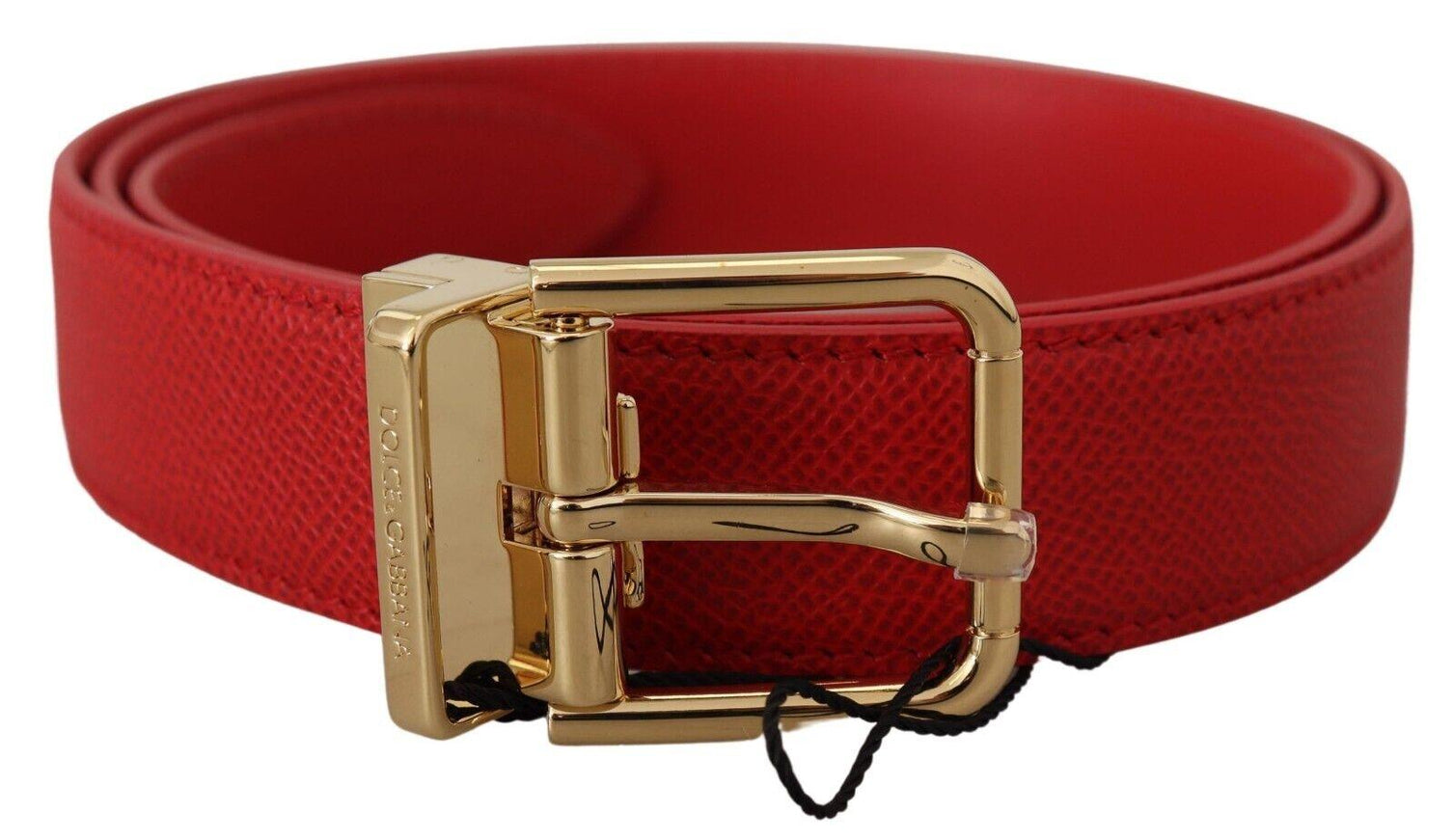 Dolce & Gabbana Red Solid Leather Gold Metal Buckle Belt - Ellie Belle