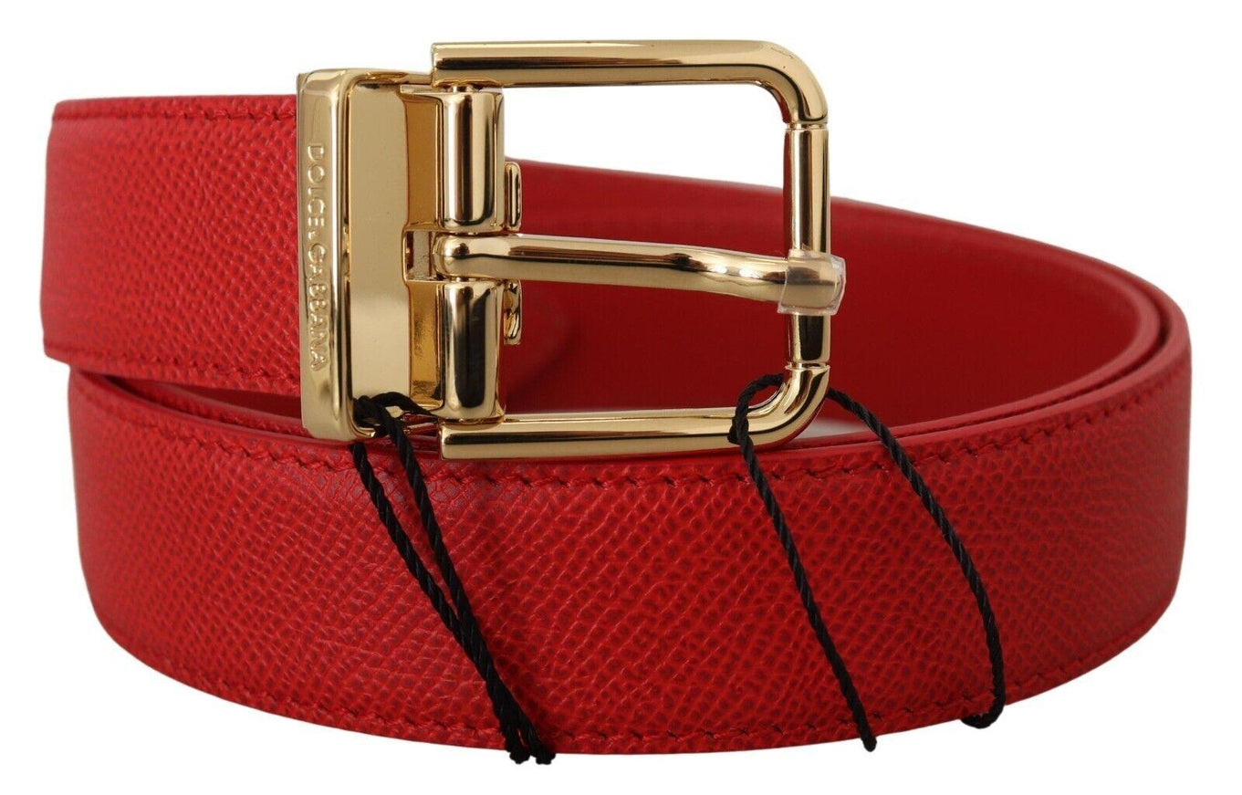 Dolce & Gabbana Red Solid Leather Gold Metal Buckle Belt - Ellie Belle