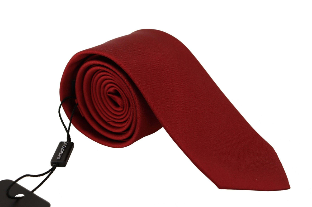 Dolce & Gabbana Red Solid Print 100% Silk Adjustable Accessory Necktie - Ellie Belle