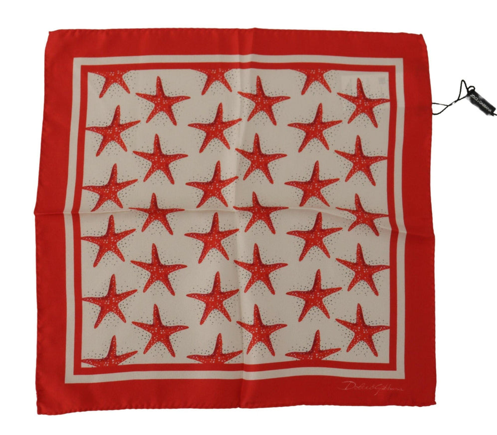 Dolce & Gabbana Red Star Printed Square Mens Handkerchief Silk Scarf - Ellie Belle