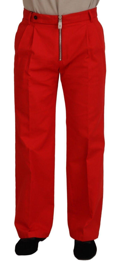 Dolce & Gabbana Red Straight Fit Men Trousers Cotton Pants - Ellie Belle