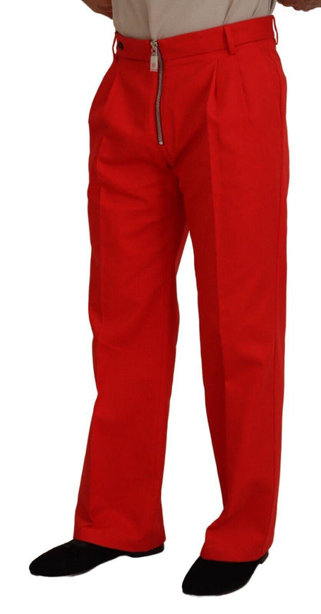 Dolce & Gabbana Red Straight Fit Men Trousers Cotton Pants - Ellie Belle