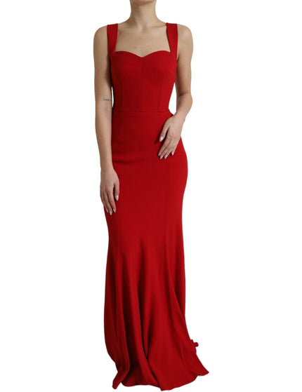 Dolce & Gabbana Red Stretch Bodycon Long Gown Sheath Dress - Ellie Belle