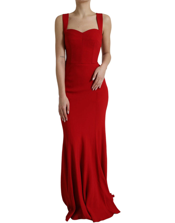 Dolce & Gabbana Red Stretch Bodycon Long Gown Sheath Dress - Ellie Belle