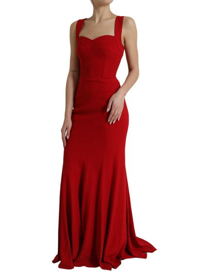 Dolce & Gabbana Red Stretch Bodycon Long Gown Sheath Dress - Ellie Belle