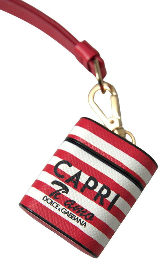 Dolce & Gabbana Red Stripe Dauphine Leather Logo Print Strap Airpod Case - Ellie Belle