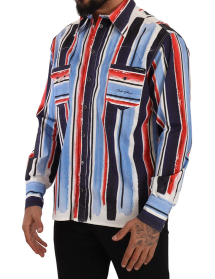 Dolce & Gabbana Red Striped Long Sleeve Cotton Shirt Blue - Ellie Belle