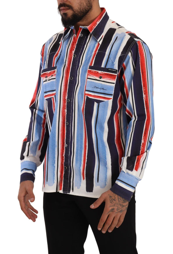 Dolce & Gabbana Red Striped Long Sleeve Cotton Shirt Blue - Ellie Belle