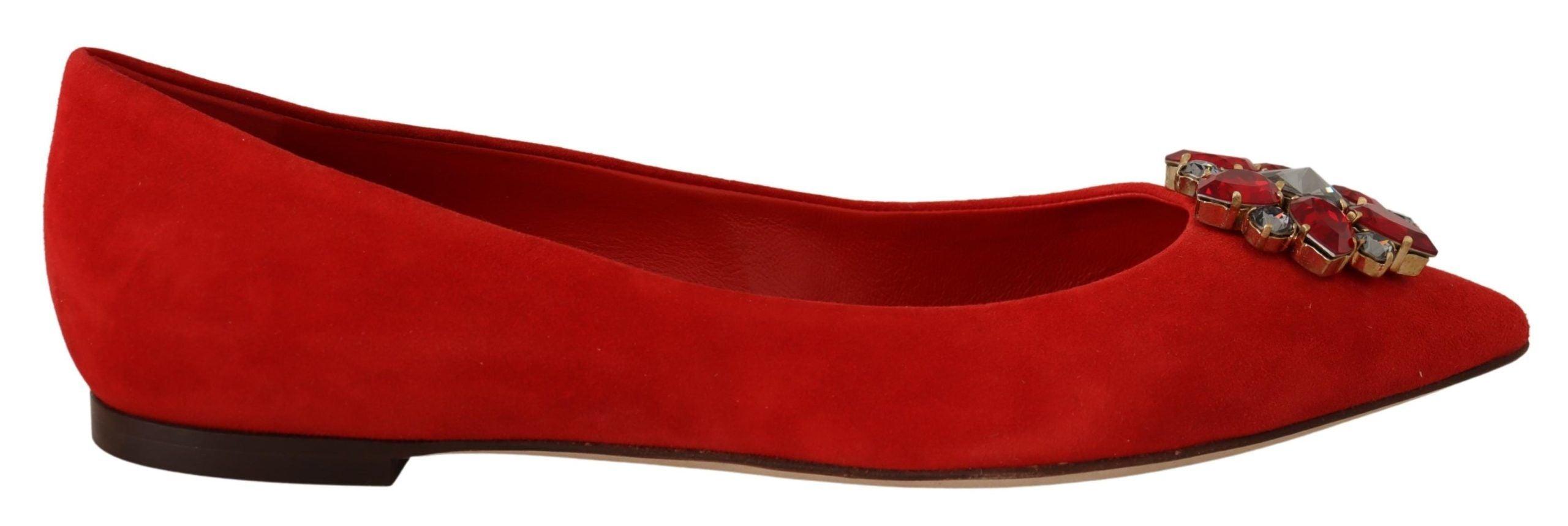 Dolce & Gabbana Red Suede Crystals Loafers Flats Shoes - Ellie Belle