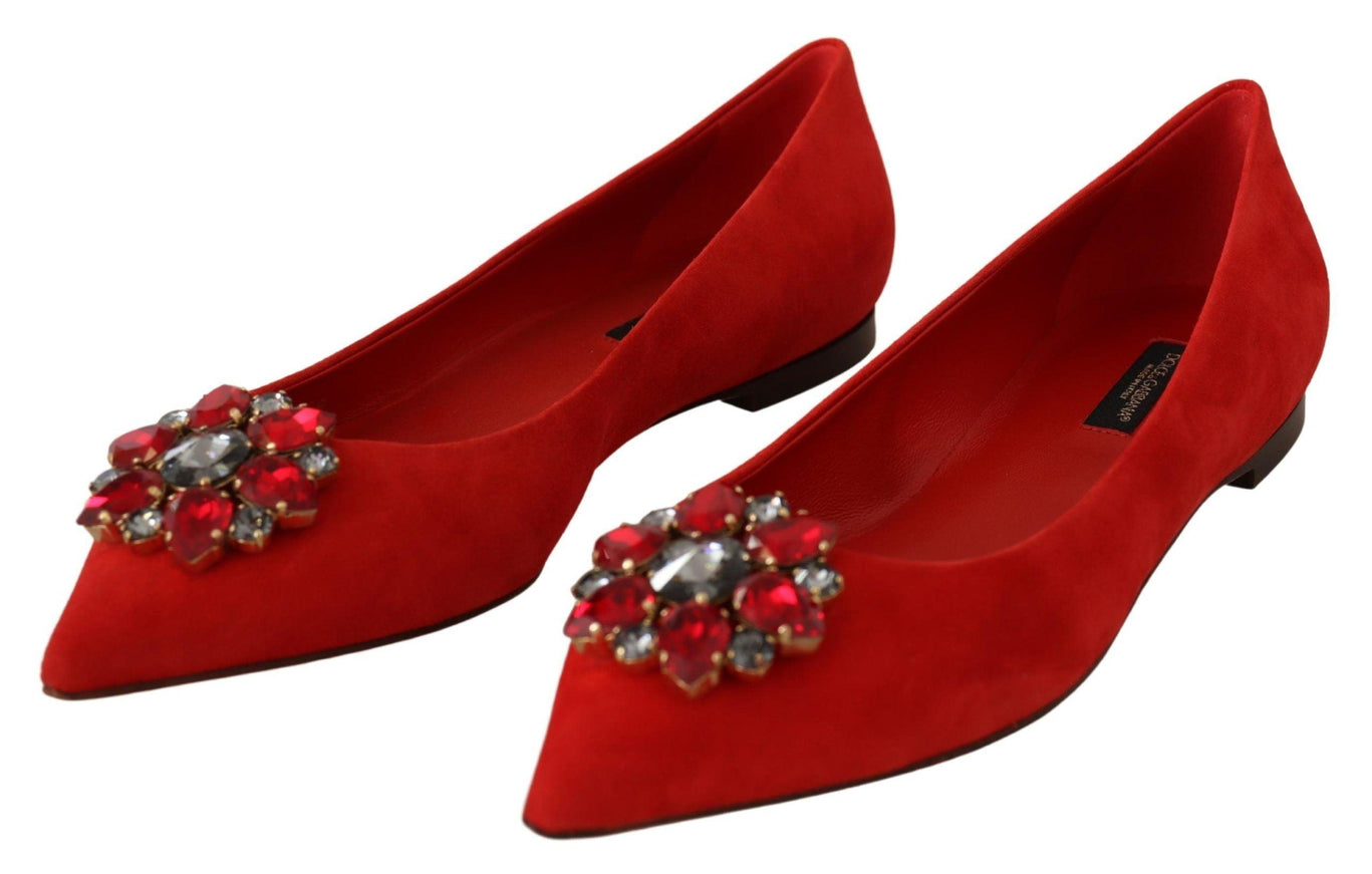 Dolce & Gabbana Red Suede Crystals Loafers Flats Shoes - Ellie Belle