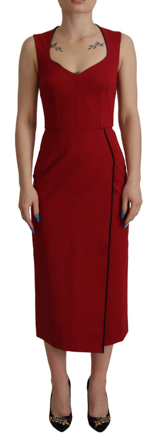 Dolce & Gabbana Red Sweetheart Neck Bodycon Midi Dress - Ellie Belle