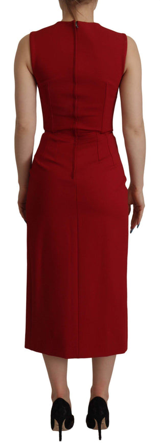 Dolce & Gabbana Red Sweetheart Neck Bodycon Midi Dress - Ellie Belle