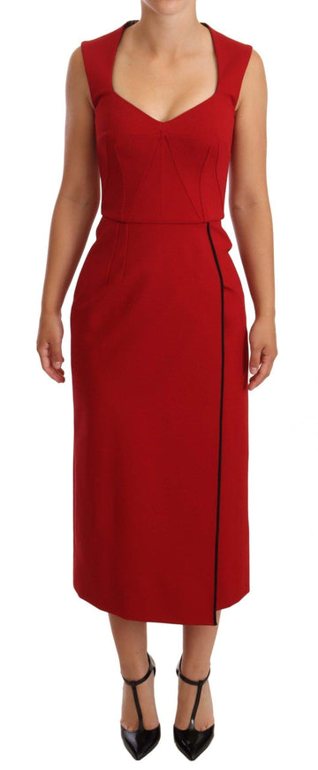 Dolce & Gabbana Red Sweetheart Sleeveless Midi Stretch Dress - Ellie Belle