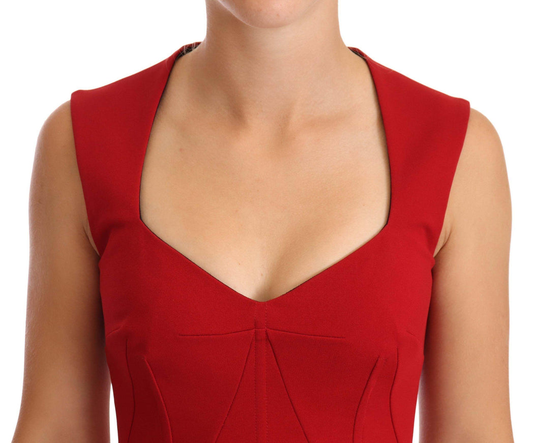 Dolce & Gabbana Red Sweetheart Sleeveless Midi Stretch Dress - Ellie Belle