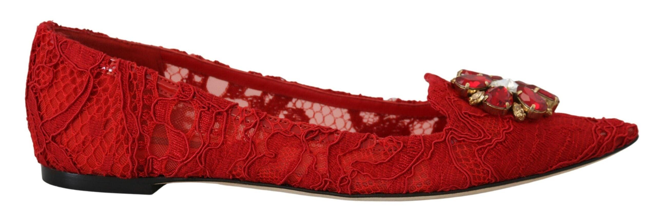 Dolce & Gabbana Red Taormina Crystals Loafers Flats Shoes - Ellie Belle