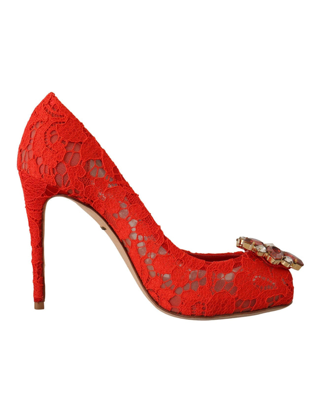 Dolce & Gabbana Red Taormina Lace Crystal Heels Pumps - Ellie Belle