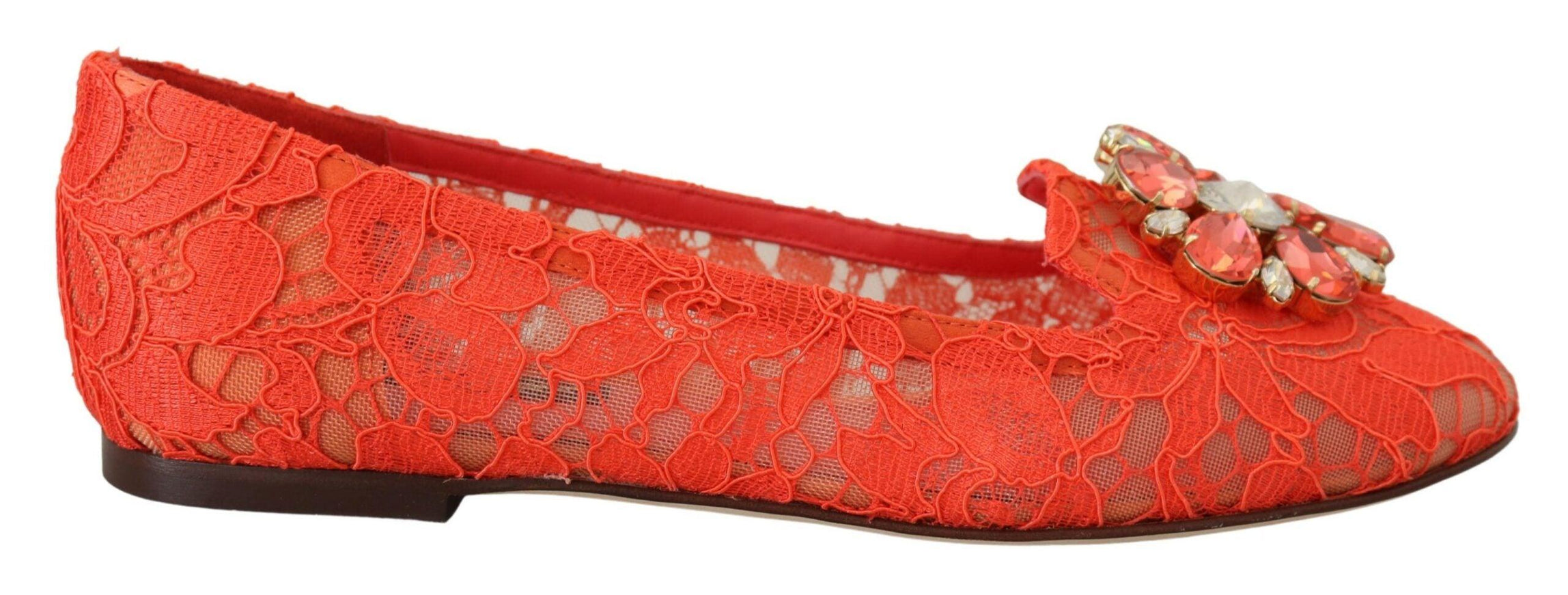 Dolce & Gabbana Red Taormina Lace Crystals Ballet Flats Shoes - Ellie Belle