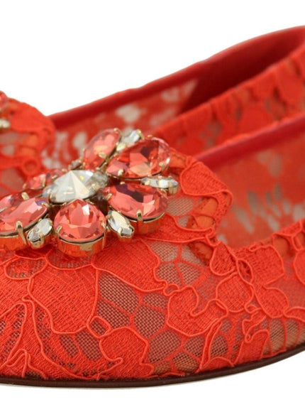 Dolce & Gabbana Red Taormina Lace Crystals Ballet Flats Shoes - Ellie Belle
