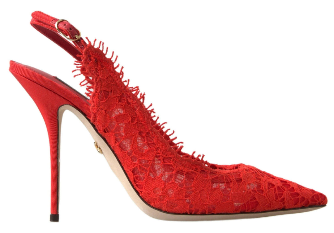 Dolce & Gabbana Red Taormina Lace Slingback Heels Pumps Shoes - Ellie Belle