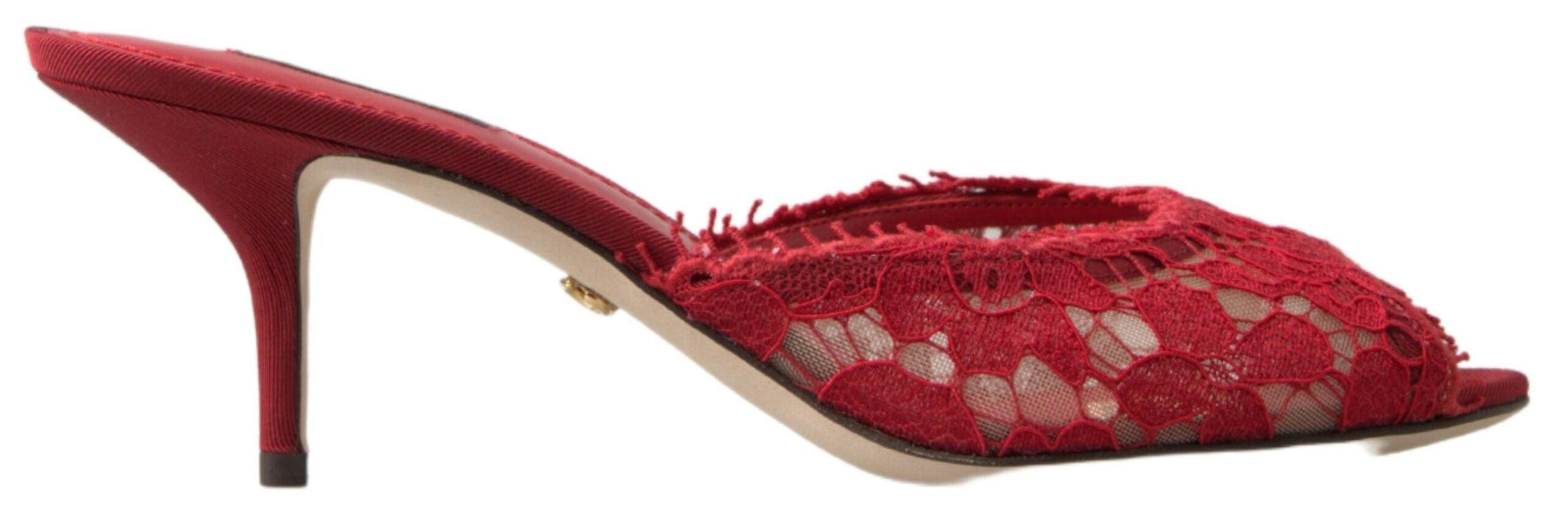 Dolce & Gabbana Red Taormina Lace Slip On Kitten Heels Shoes - Ellie Belle