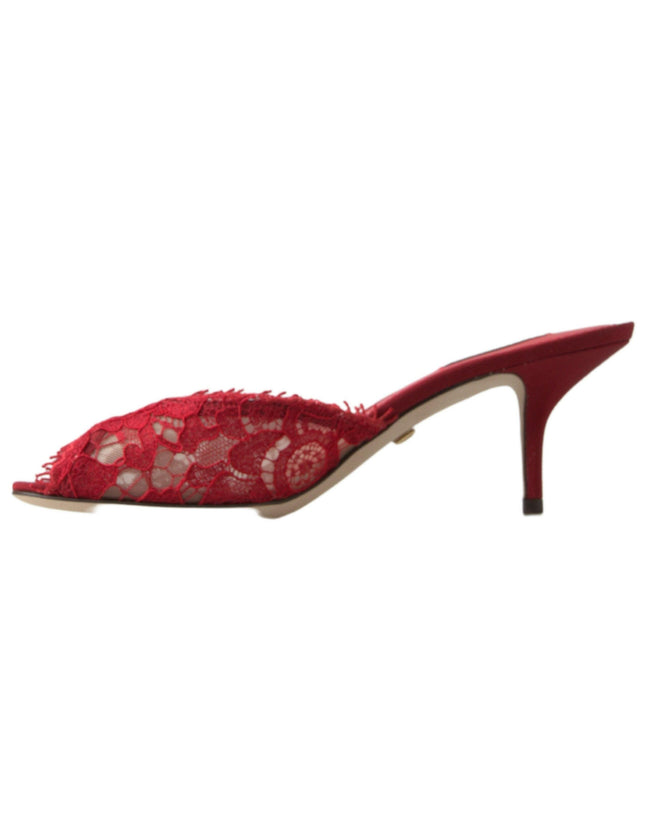 Dolce & Gabbana Red Taormina Lace Slip On Kitten Heels Shoes - Ellie Belle