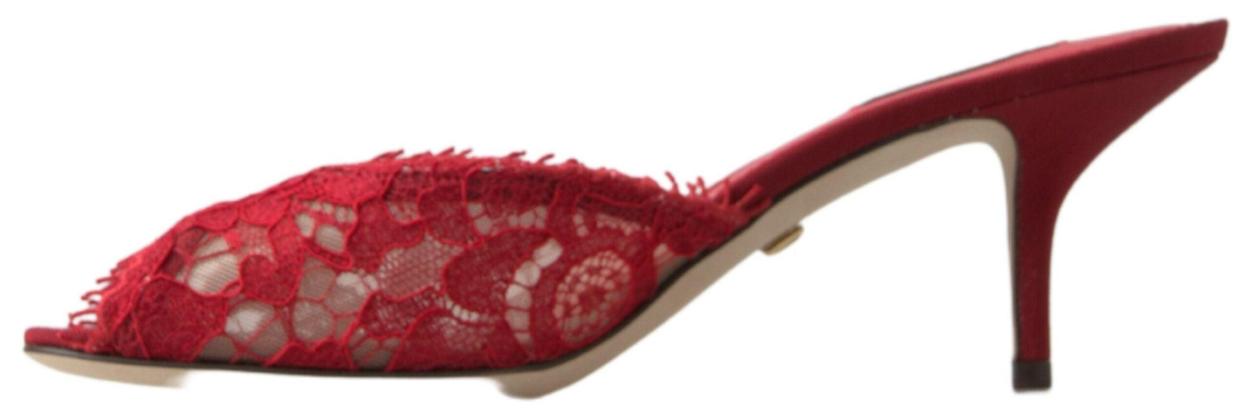 Dolce & Gabbana Red Taormina Lace Slip On Kitten Heels Shoes - Ellie Belle